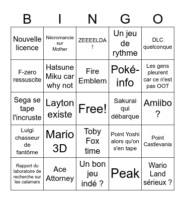 Bingo Nintendo Direct Bingo Card