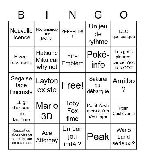 Bingo Nintendo Direct Bingo Card