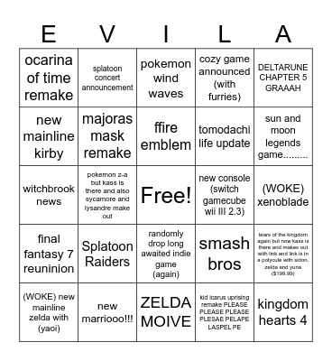 June 2026 Nintendo Direct Bingo Card