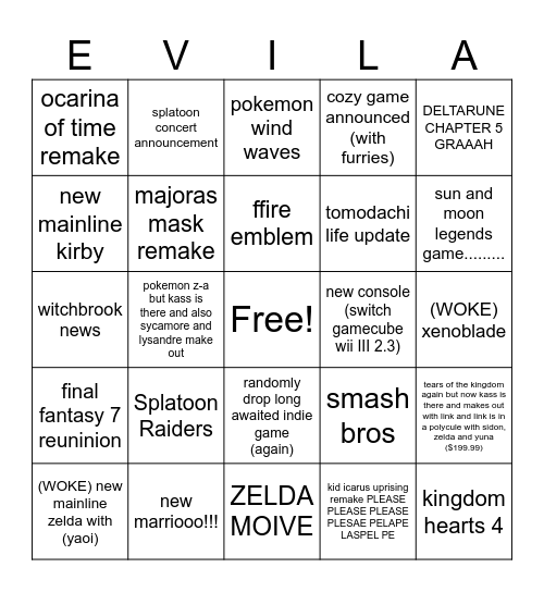 June 2026 Nintendo Direct Bingo Card