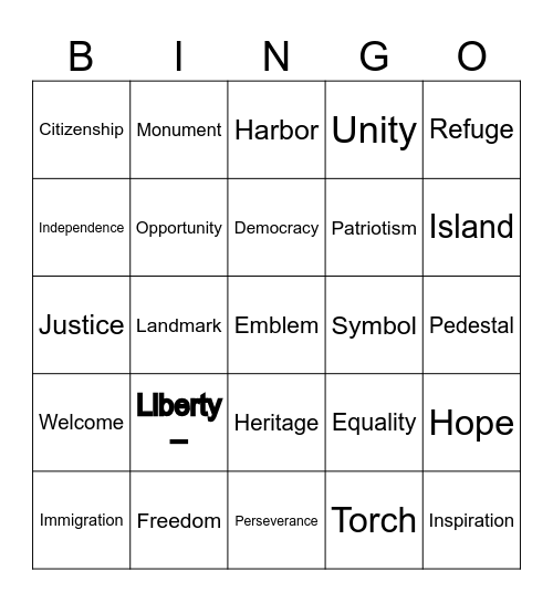 stature of liberty Bingo Card