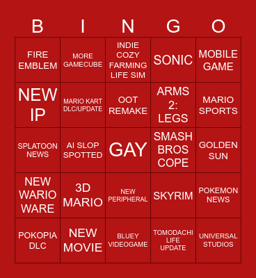 NINTENDO DIRECT BINGO 6/9 Bingo Card