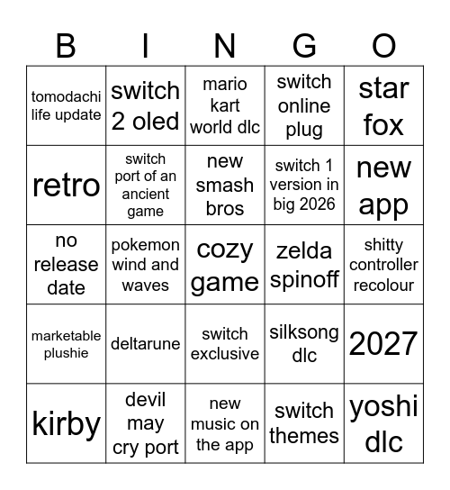 nintendo direct bingo Card