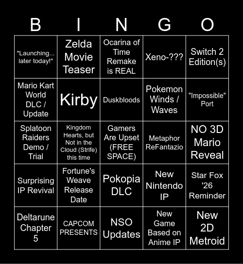 NINTENDO DIRECT BINGO (09/06/2026) Bingo Card