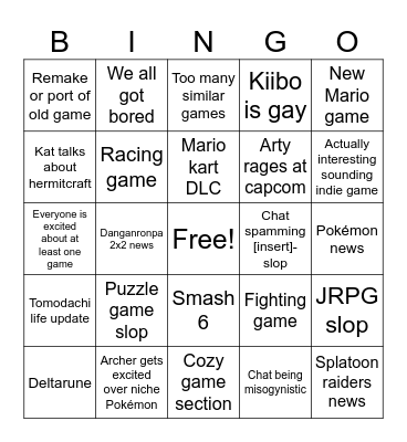 Nintendo Direct Bingo Card