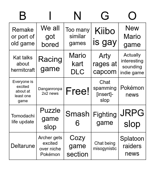 Nintendo Direct Bingo Card