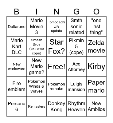 Nintendo Direct Bingo Card