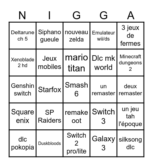 Nintendo direct Bingo Card
