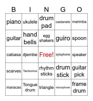 instruments Bingo Card