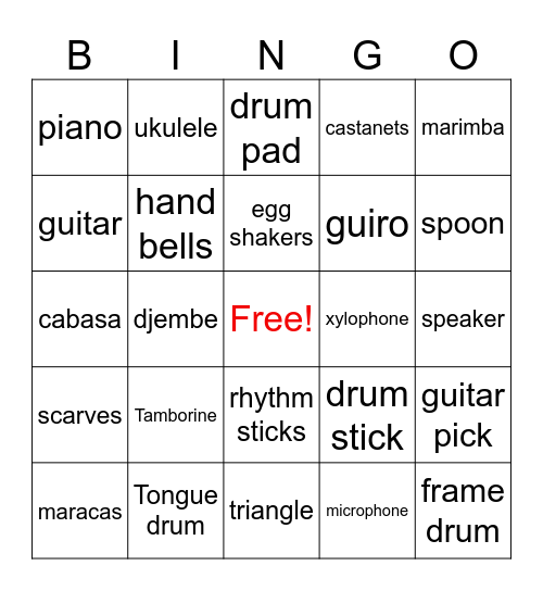 instruments Bingo Card