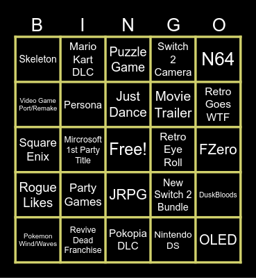 Nintendo Direct Bingo Card
