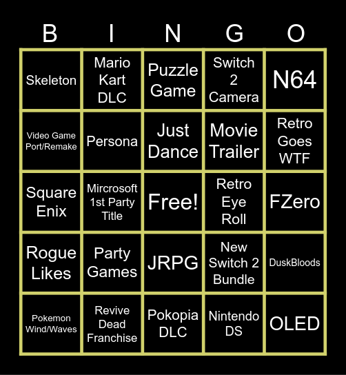 Nintendo Direct Bingo Card