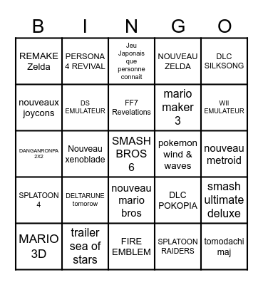 Switch 2 - Nintendo Direct Bingo Card