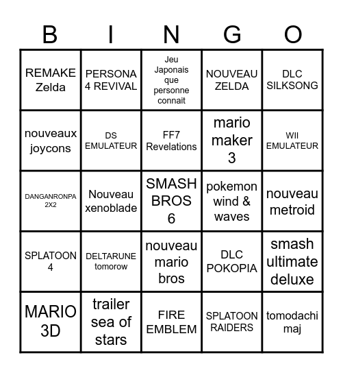 Switch 2 - Nintendo Direct Bingo Card