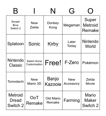 Nintendo Direct - June 2026 Bingo Card