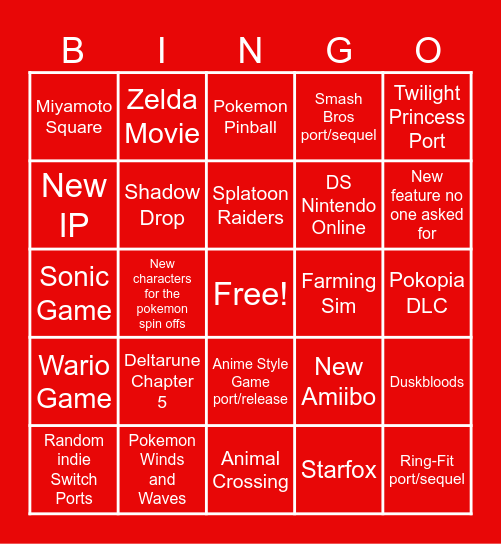 Nintendo Direct Bingo Card