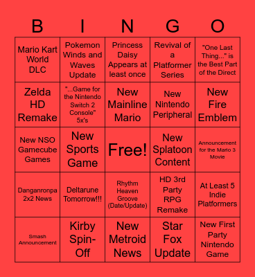 6/9 Nintendo Direct Bingo Card