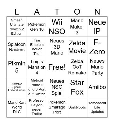 Nintendo Direct 09.06.2026 Bingo Card