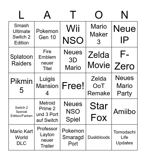 Nintendo Direct 09.06.2026 Bingo Card