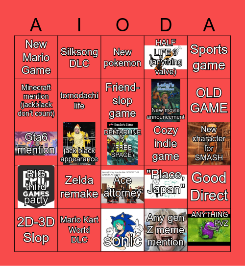 Nintendo Direct Knuckleheadz Bingo Card