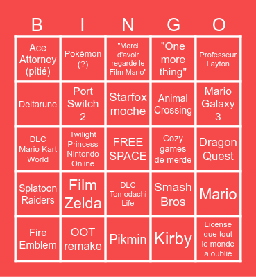 NINTENDO DIRECT JUIN 2026 Bingo Card