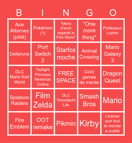 NINTENDO DIRECT JUIN 2026 Bingo Card