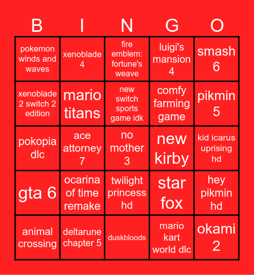 nin tendo director Bingo Card
