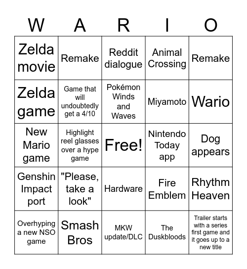 Geoff does what Nintendon't Bingo Card