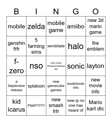Switch 2 bingo 6/9/26 Bingo Card