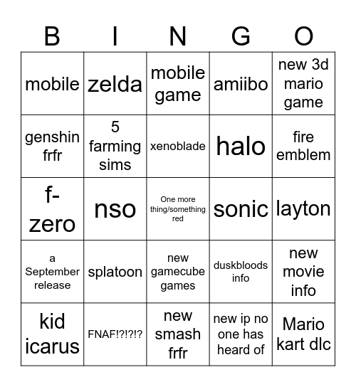 Switch 2 bingo 6/9/26 Bingo Card