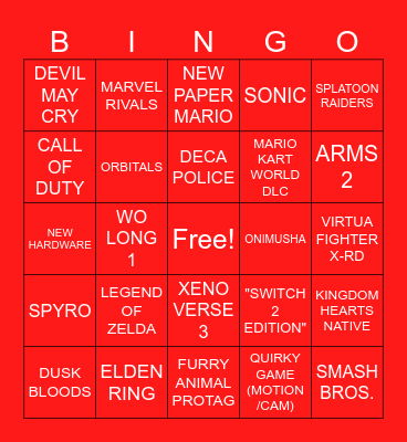 nintendo direct bingo Card