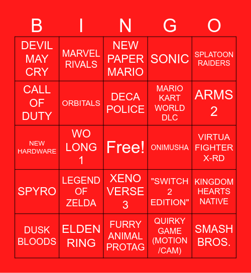 nintendo direct bingo Card