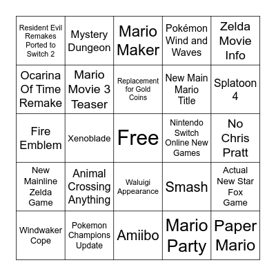 Nintendo Direct June 2026 Bingo Card
