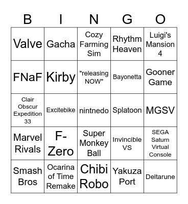 dihtendo dihrect Bingo Card