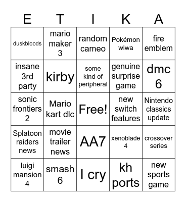 NINTENDO DIRECT BINGO Card