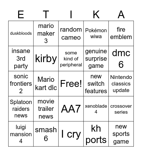 NINTENDO DIRECT BINGO Card