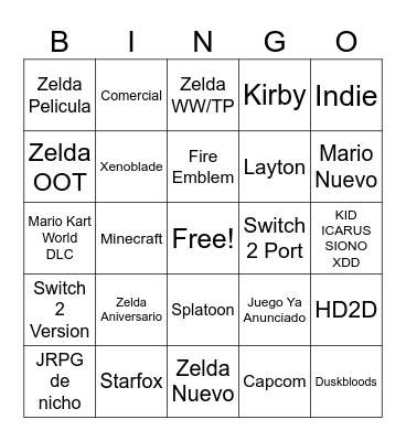 Nintendo Direct 9.6.26 Bingo Card