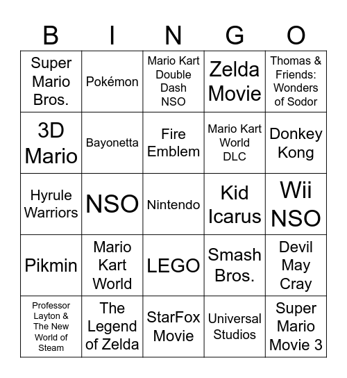 Nintendo Direct June 2026 Bingo Card