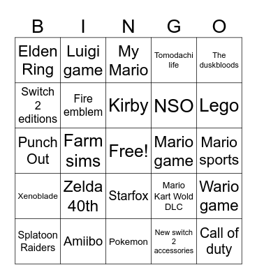 Nintendo 6.9 direct Bingo Card