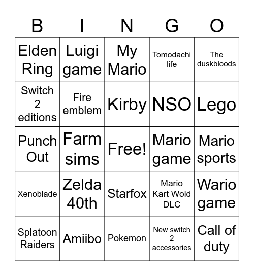 Nintendo 6.9 direct Bingo Card
