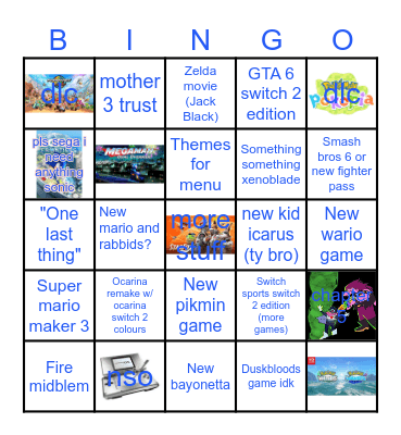 Nintendo direct Bingo Card