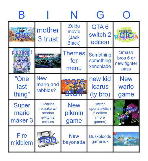 Nintendo direct Bingo Card