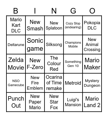 Nintendo Direct Bingo Card