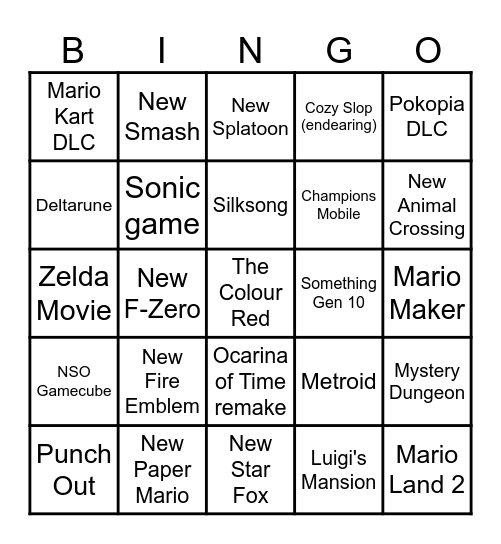 Nintendo Direct Bingo Card