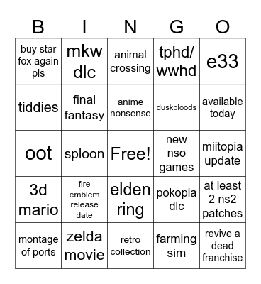 ninto dirt Bingo Card