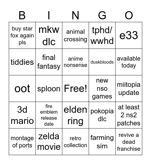 ninto dirt Bingo Card