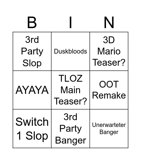 Untitled Bingo Card