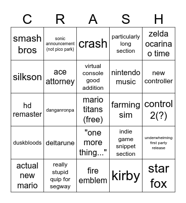 nintendingo Bingo Card