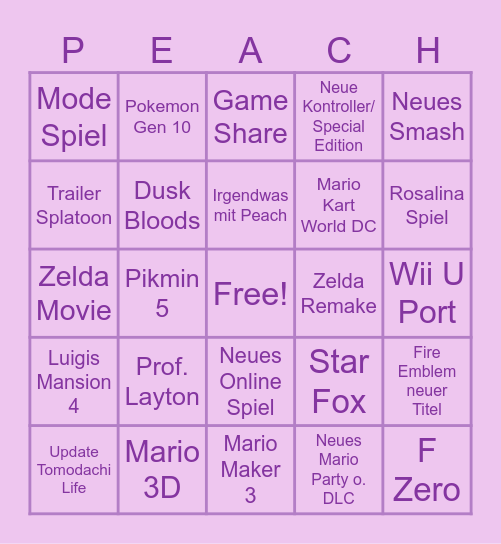 Nintendo Direct Bingo Card