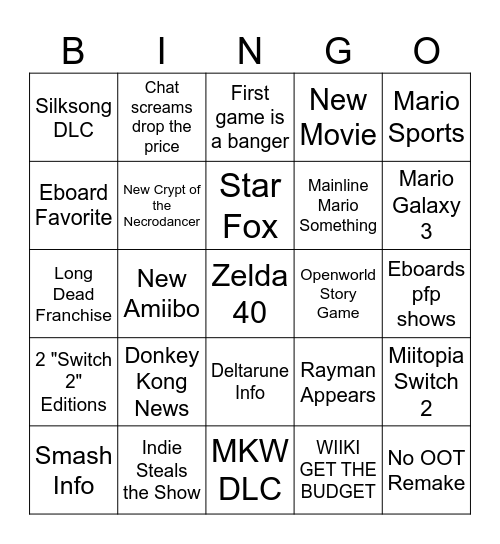 Nintendo Direct 6/9 C2GS Bingo Card